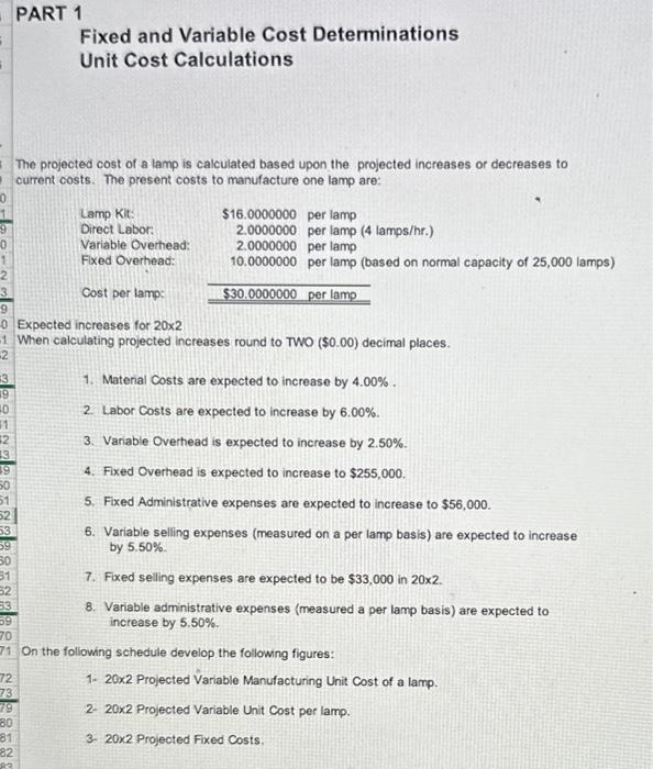 just the yeloow fields please PART 1 Fixed and Variable Cost Determinations
