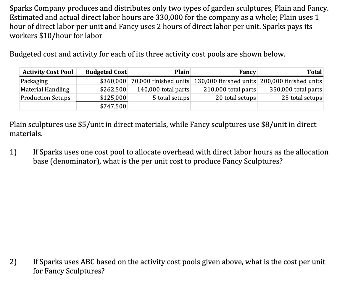 Please explain, show work, and be as clear as possible! Sparks Company