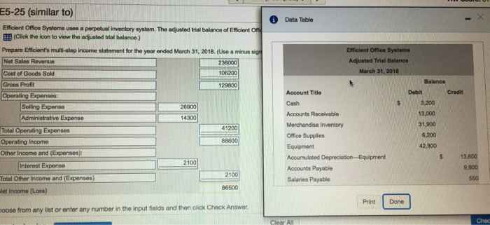  1 Data Table E5-25 (similar to) Efficient Office Systems uses a