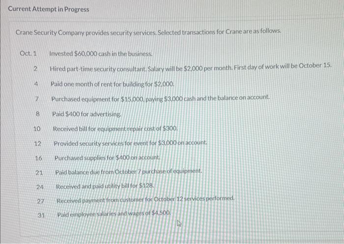  Crane Security Company provides security services, Selected transactions for Crane are