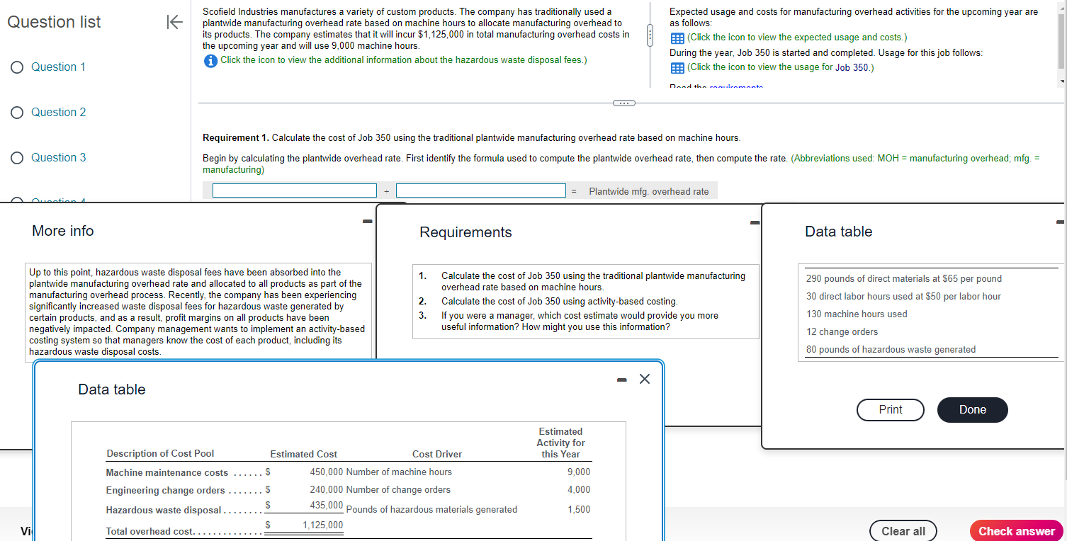  Question list K Question 1 Question 2 Question 3 Scofield Industries