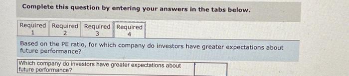 using these data. 3. Compute the price-earnings ratio for each company using