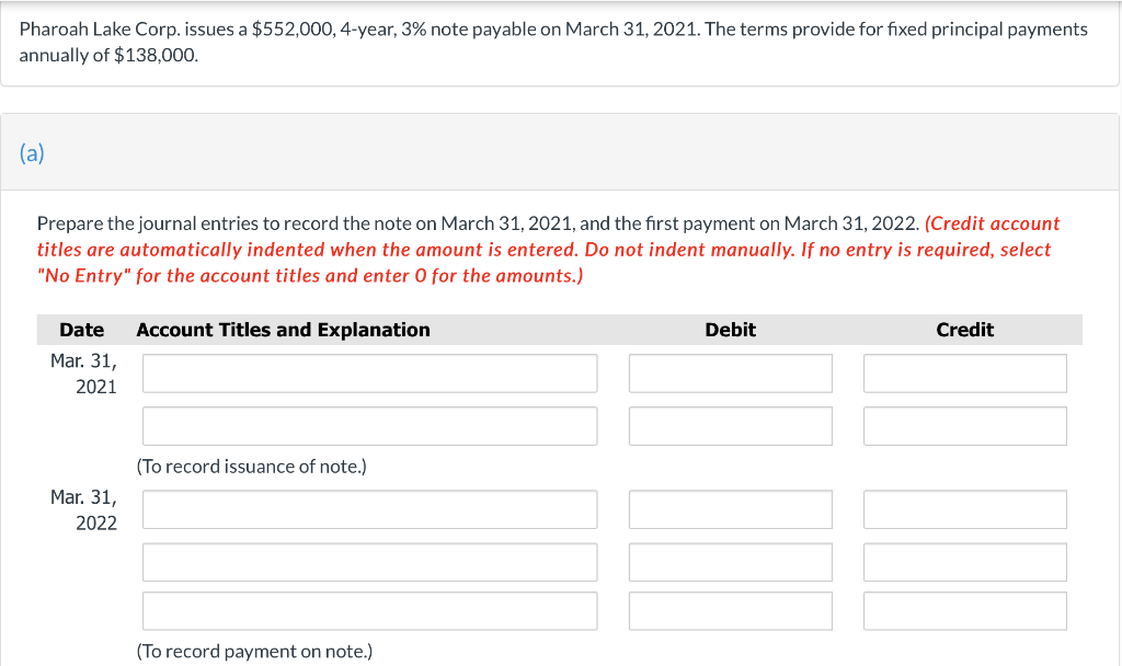 Pharoah Lake Corp. issues a $552,000, 4-year, 3% note payable on
