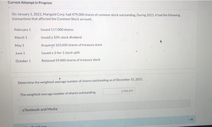  Current Attempt in Progress On January 1, 2021, Marigold Corp. had