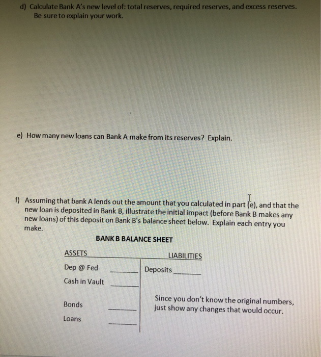 to the second page a) Current reserves for bank A = cash