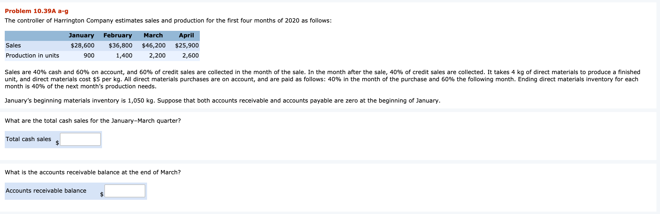 units 21,000 16,000 Direct materials budget: Direct materials per unit (kilograms) 2