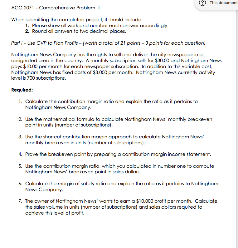  This document ACG 2071 - Comprehensive Problem III When submitting the