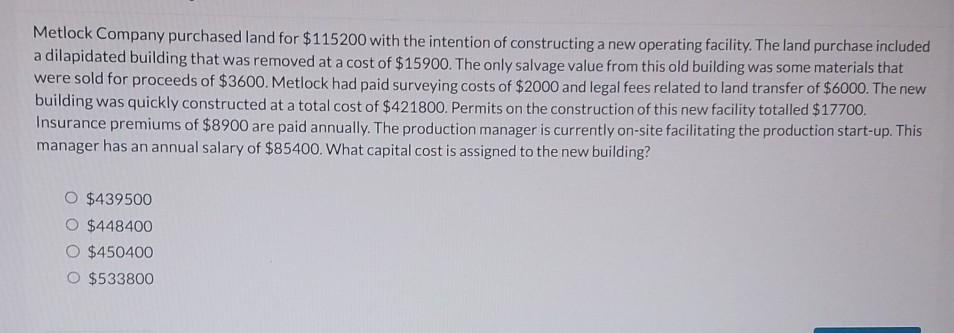 please answer this question as soon as possible Metlock Company purchased