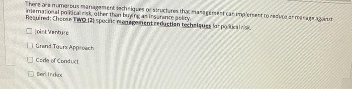 use to analyze or forecast International Political Risk. Required: From the choices