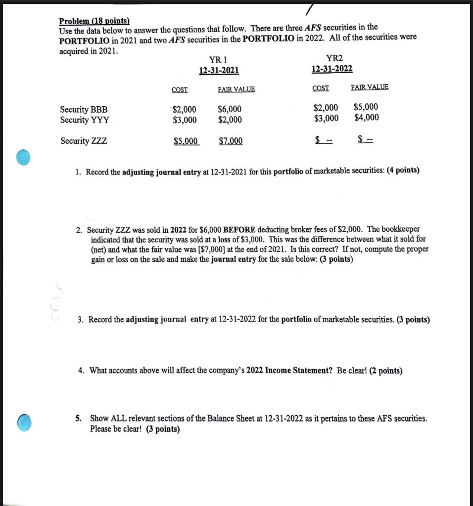  please help ASAP Problem ( 18 points) Use the data below