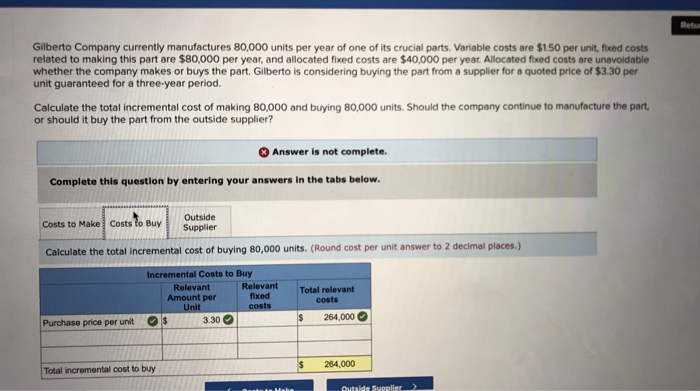 for the work you have completed so far. It does not indicate