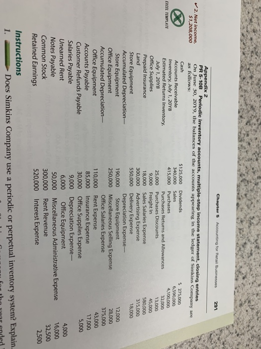  Chapter 5 Accounting for Retail Businesses 291 Appendix 2 PR 5-10B