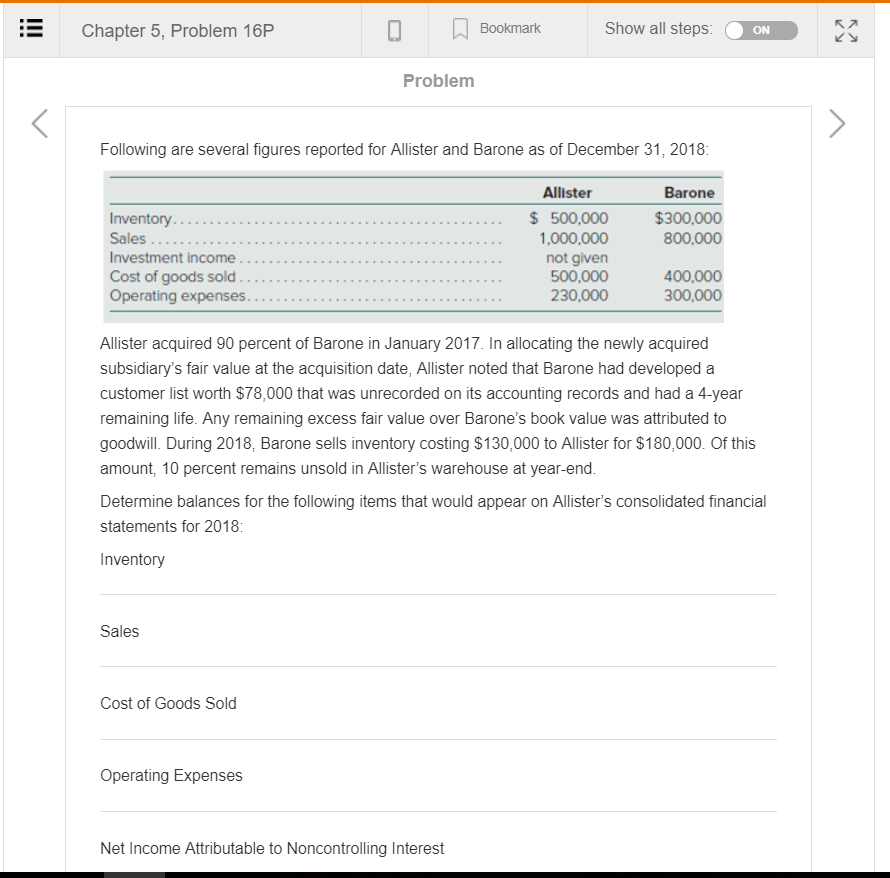 Hello, requesting assistance on Chapter 5, Problem16P. Having trouble with operating expenses