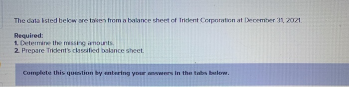  The data listed below are taken from a balance sheet of