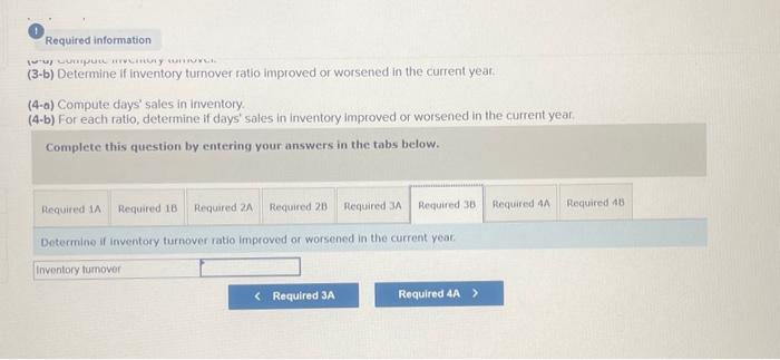 ratio improved or worsened in the current year. (3-a) Compute inventory turnover.