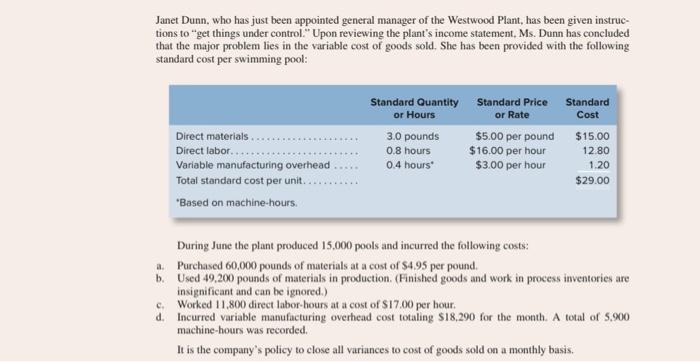 manufactures a plastic swimming pool at its Westwood Plant. The plant has