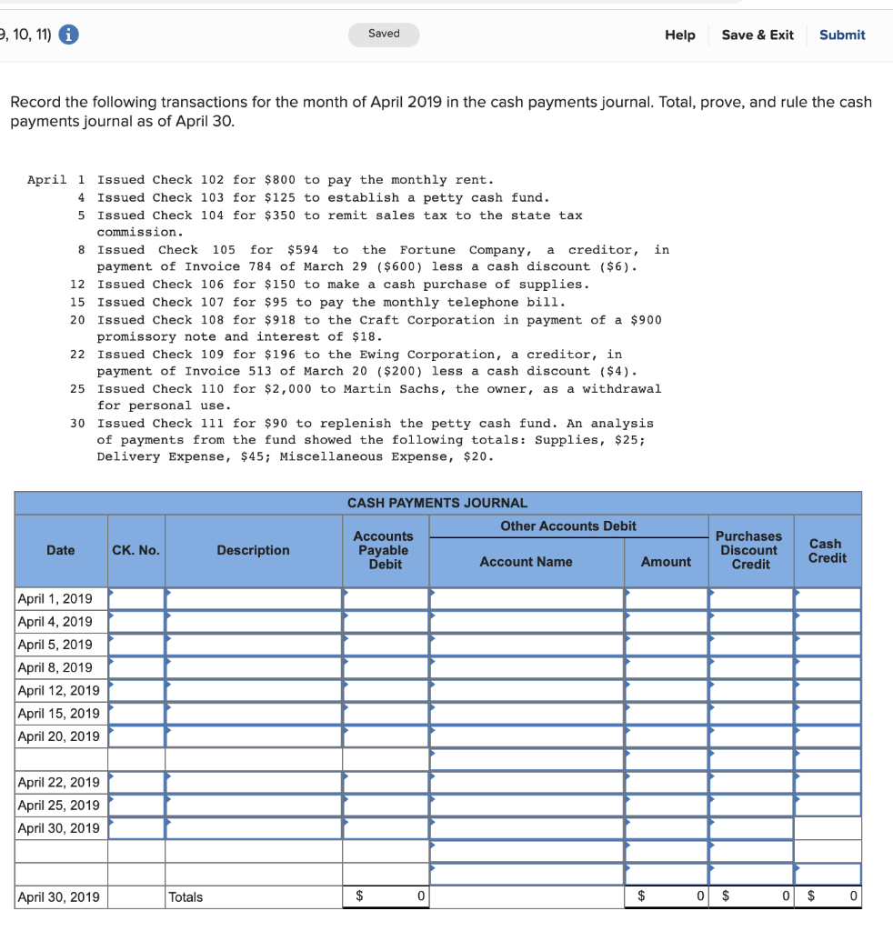 2, 10, 11) Saved Help Save & Exit Submit Record the