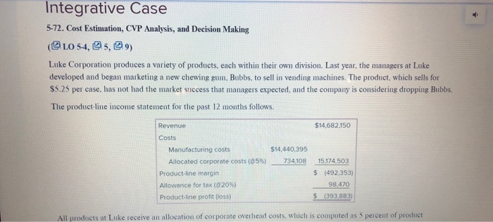  Integrative Case 5-72. Cost Estimation, CVP Analysis, and Decision Making (@LO