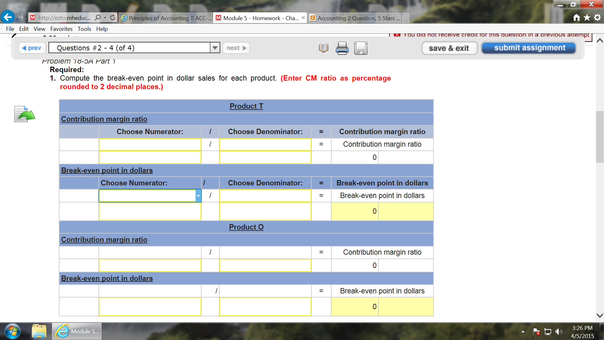 *Accounting 2 question, 5 stars for correct answer. Thanks! Problem 18-5A Break-even