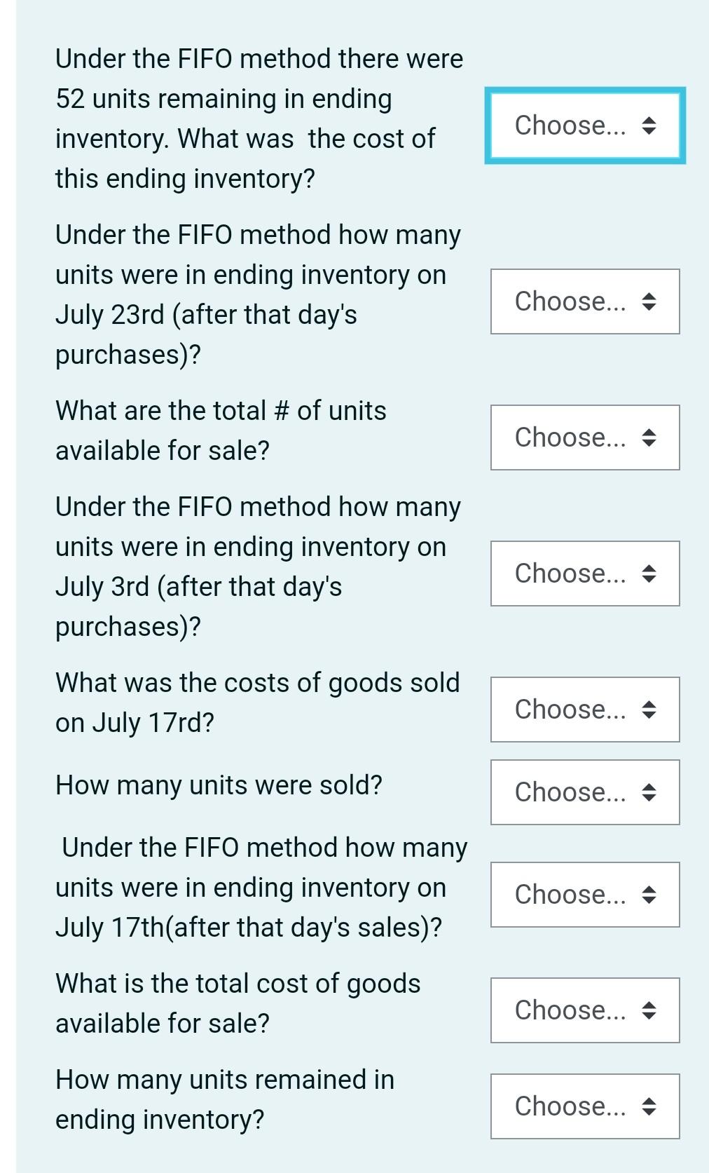 You are to complete the fol- S 6-8 Inventory costing methods-perpetual LO2