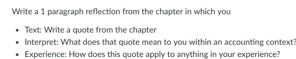 Any quote from: Write a 1 paragraph reflection from the chapter