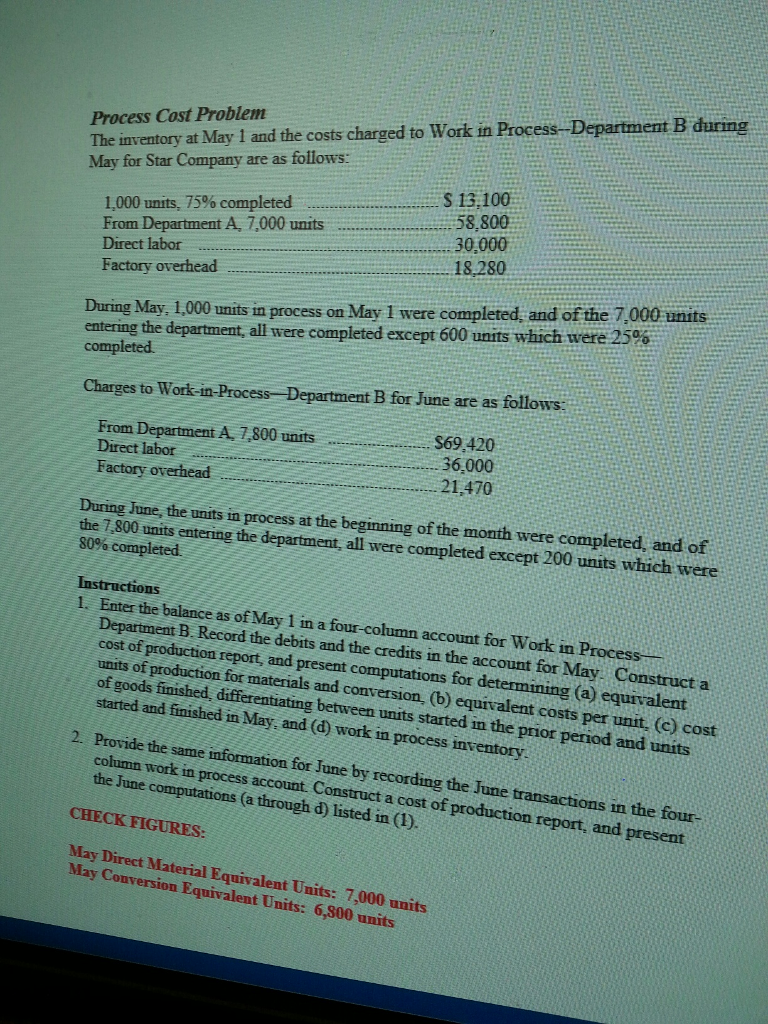 Question: Process Cost Problem The inventory at May 1 and the costs