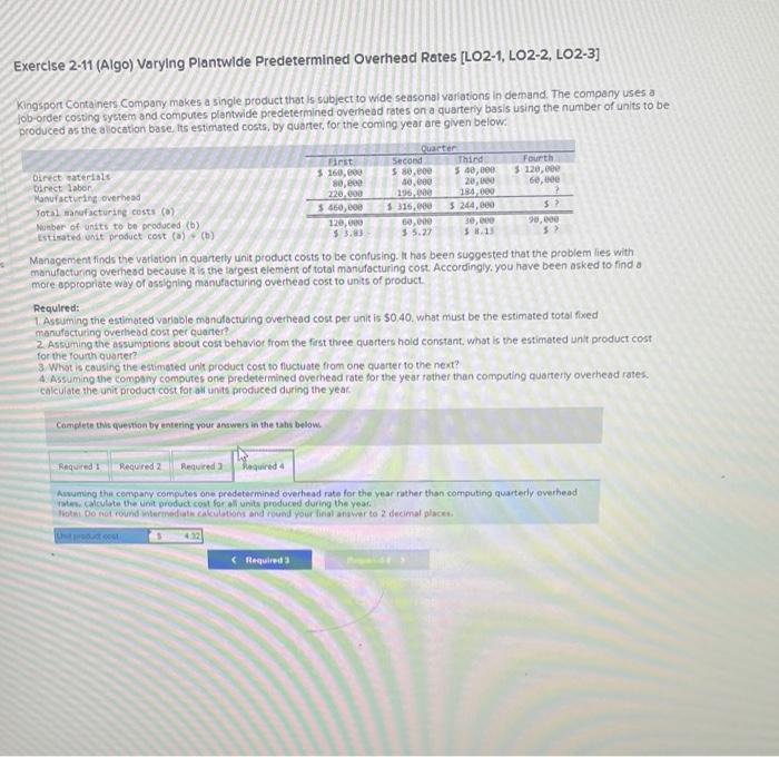 cost for the coming period and varlable manufacturing overhead of $3.00 per: