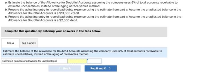 accounts receivable. b. Prepare the adjusting entry to record bad debts expense