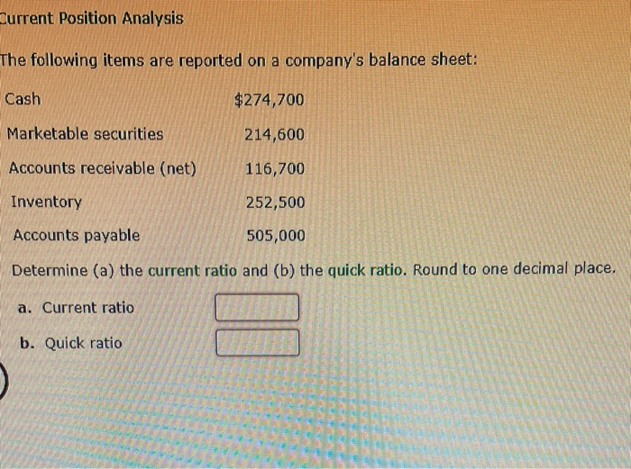  Current Position Analysis The following items are reported on a company's