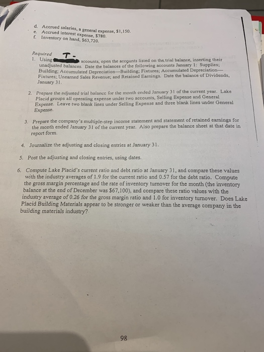 trial balance of Lake Placid Building Materials, Inc., current year follows: January