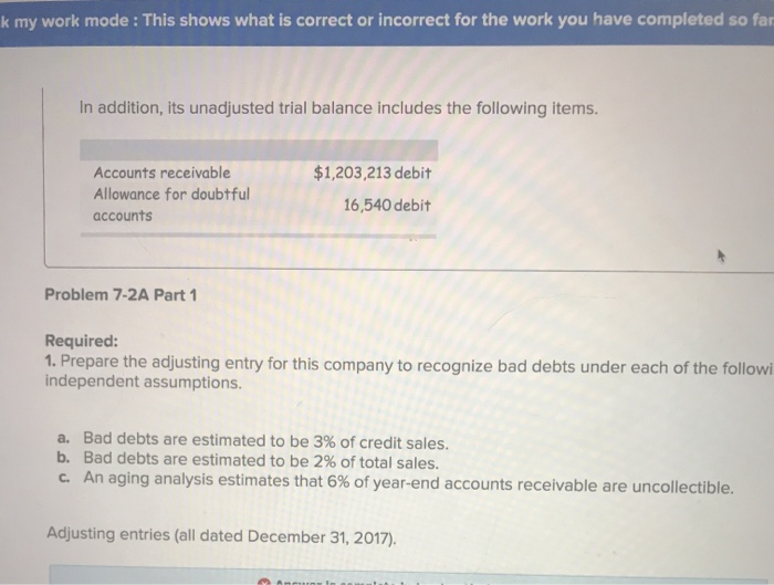 incorrect for the work you have completed so far. Required information Problem