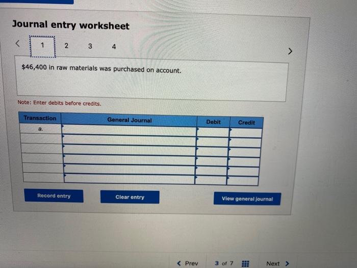 recorded the following transactions for the just-completed month: a. $46,400 in raw