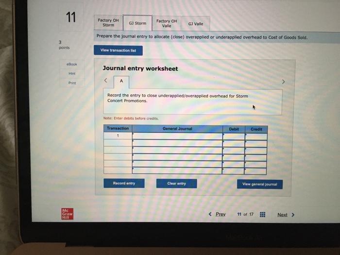 materials costs Actual indirect labor coats Other overhead costs Overhead applied Storm