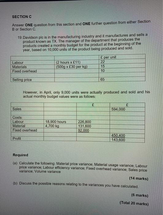  SECTION C Answer ONE question from this section and ONE further