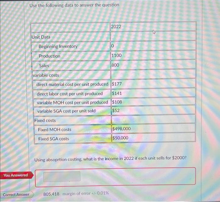 correct answer given please show calculation steps Use the following data to