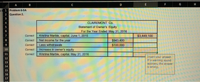 2016, and the total liabilities and owner equity. All the answers filled