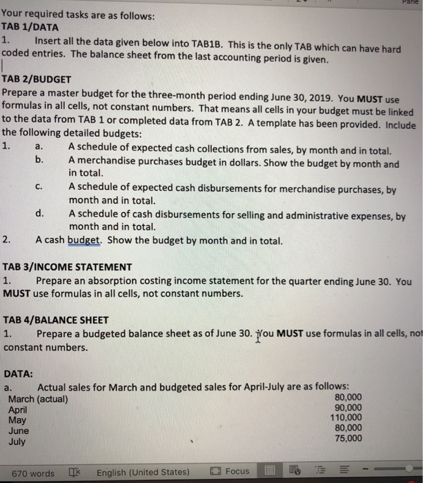 Your required tasks are as follows: TAB 1/DATA 1. coded entries.