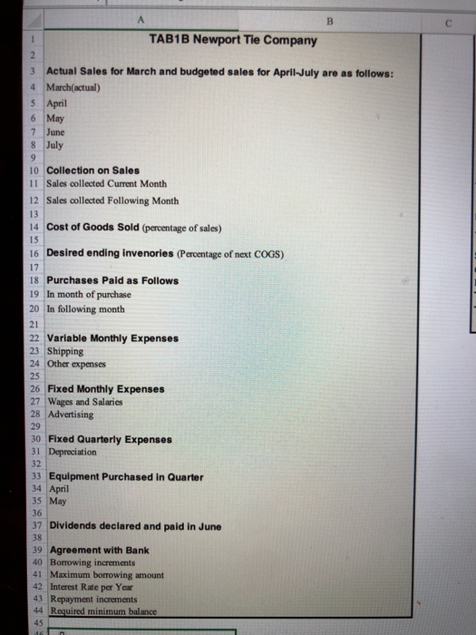 the data given below into TAB18. This is the only TAB which