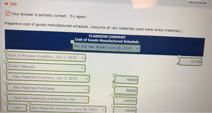 following data were taken from the records of Clarkson Company for the