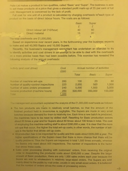  Psilis Ltd makes a product in two qualities, called 'basic' and
