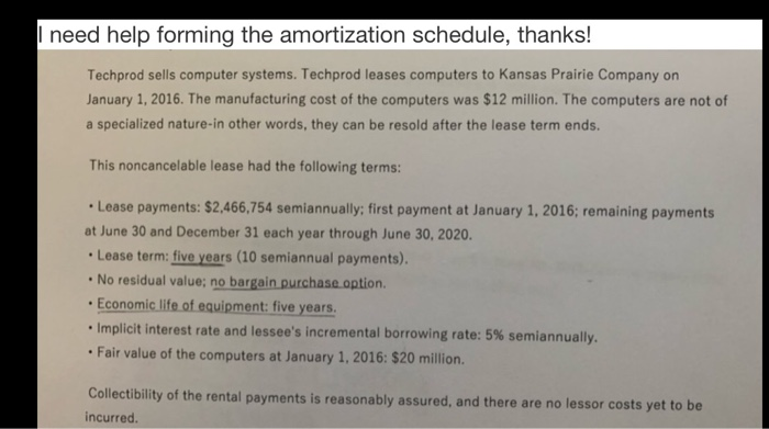  need help forming the amortization schedule, thanks! Techprod sells computer systems.