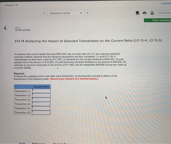  Chapter 13 Instruct Question 4 (of 8) Save & Exit Time