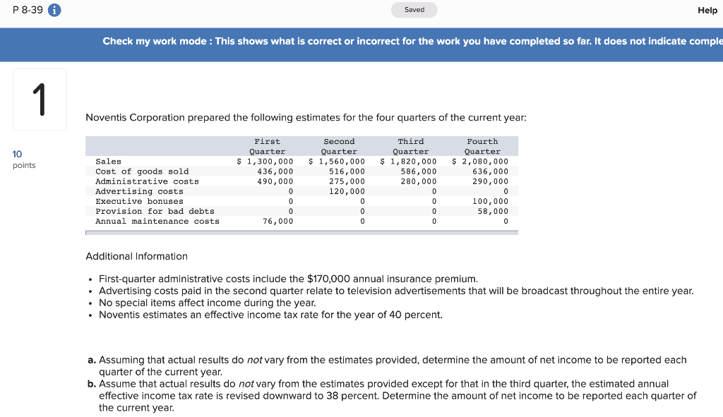 P 8-39 A Saved Help Check my work mode : This