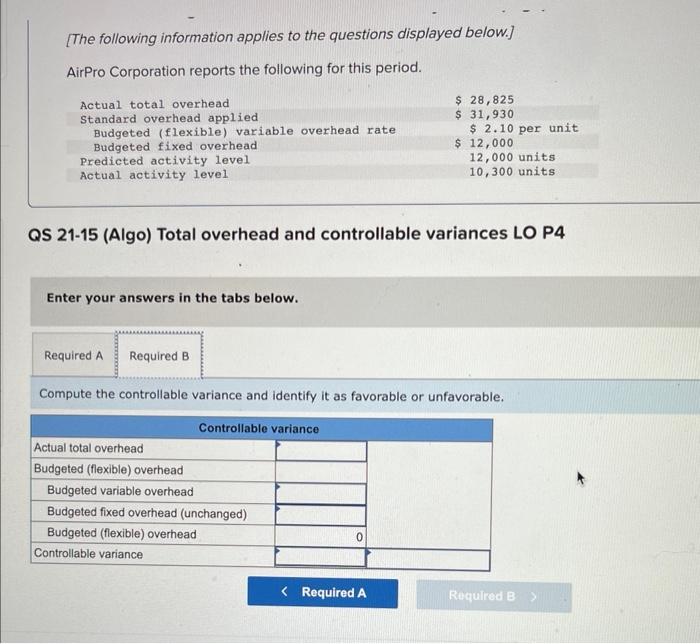 (Algo) [The following information applies to the questions displayed below.] AirPro Corporation