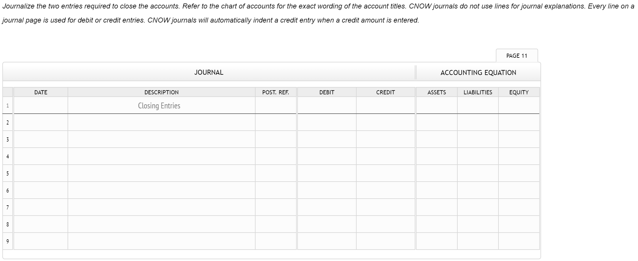 Instructions After the accounts have been adjusted at December 31, the end