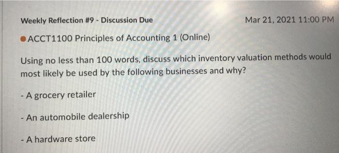  Mar 21, 2021 11:00 PM Weekly Reflection #9 - Discussion Due