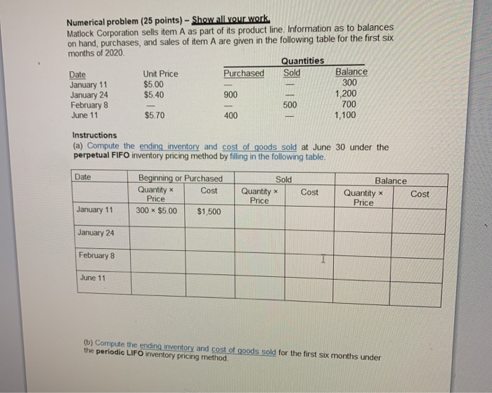 help a & b Numerical problem (25 points) - Show all your