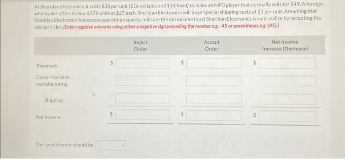  At Sheridan Electronics, it costs $30 per unit ($16 variable and