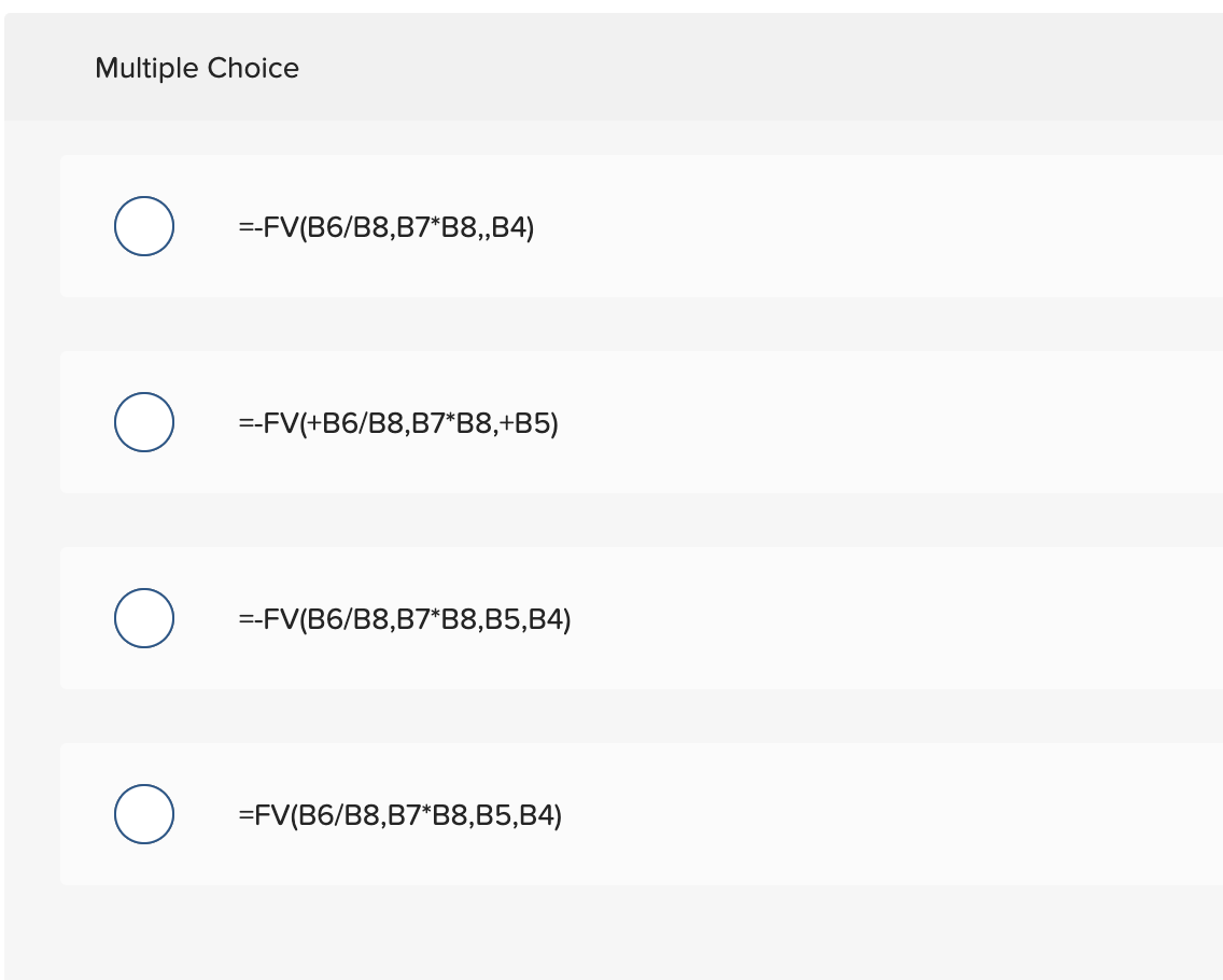 Excel 8: Calculating internal rate of return Which of the following formulas