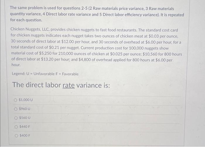  The same problem is used for questions 2-5 ( 2 Raw